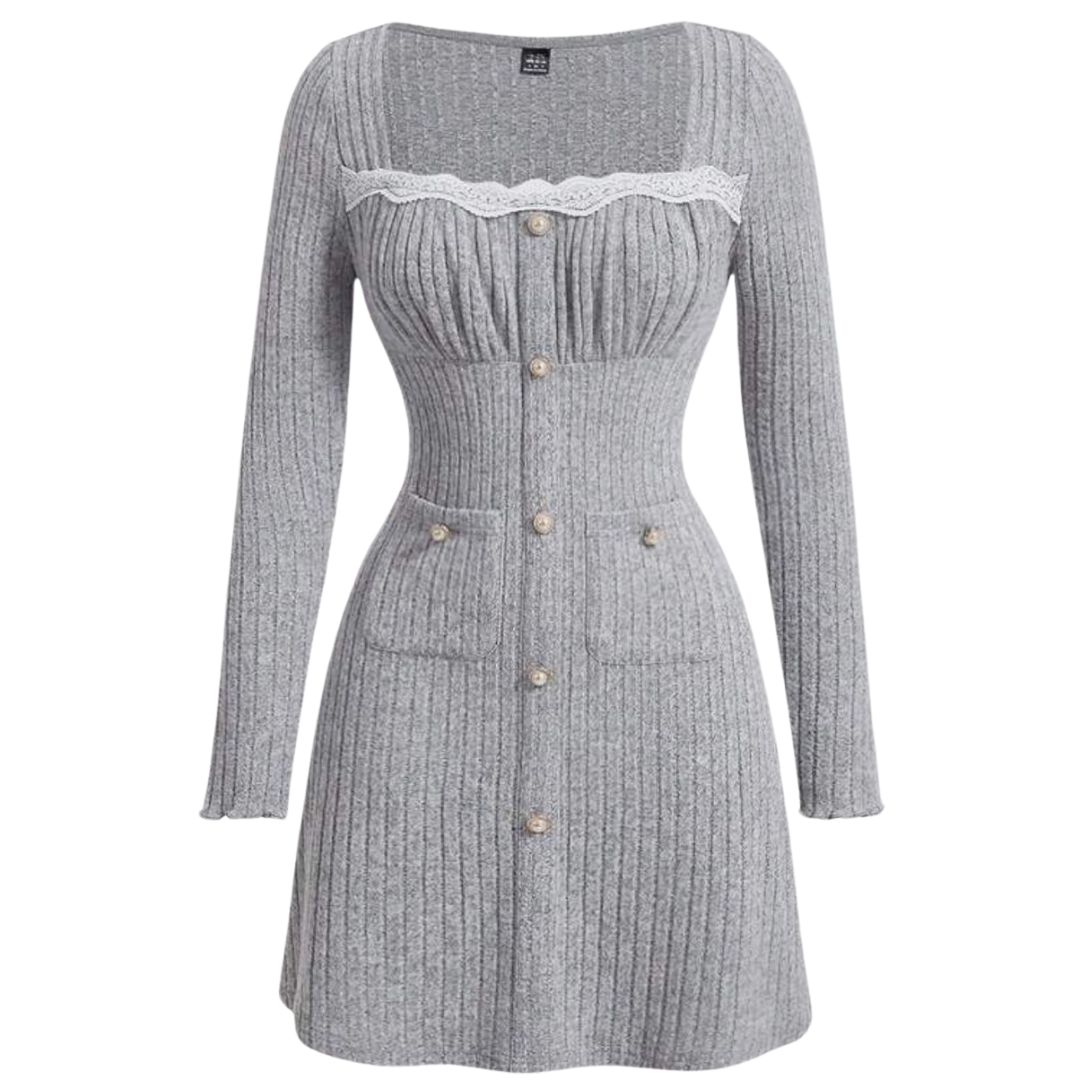 Gray Elegance Button-Up Mini Dress