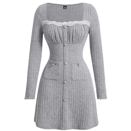 Gray Elegance Button-Up Mini Dress